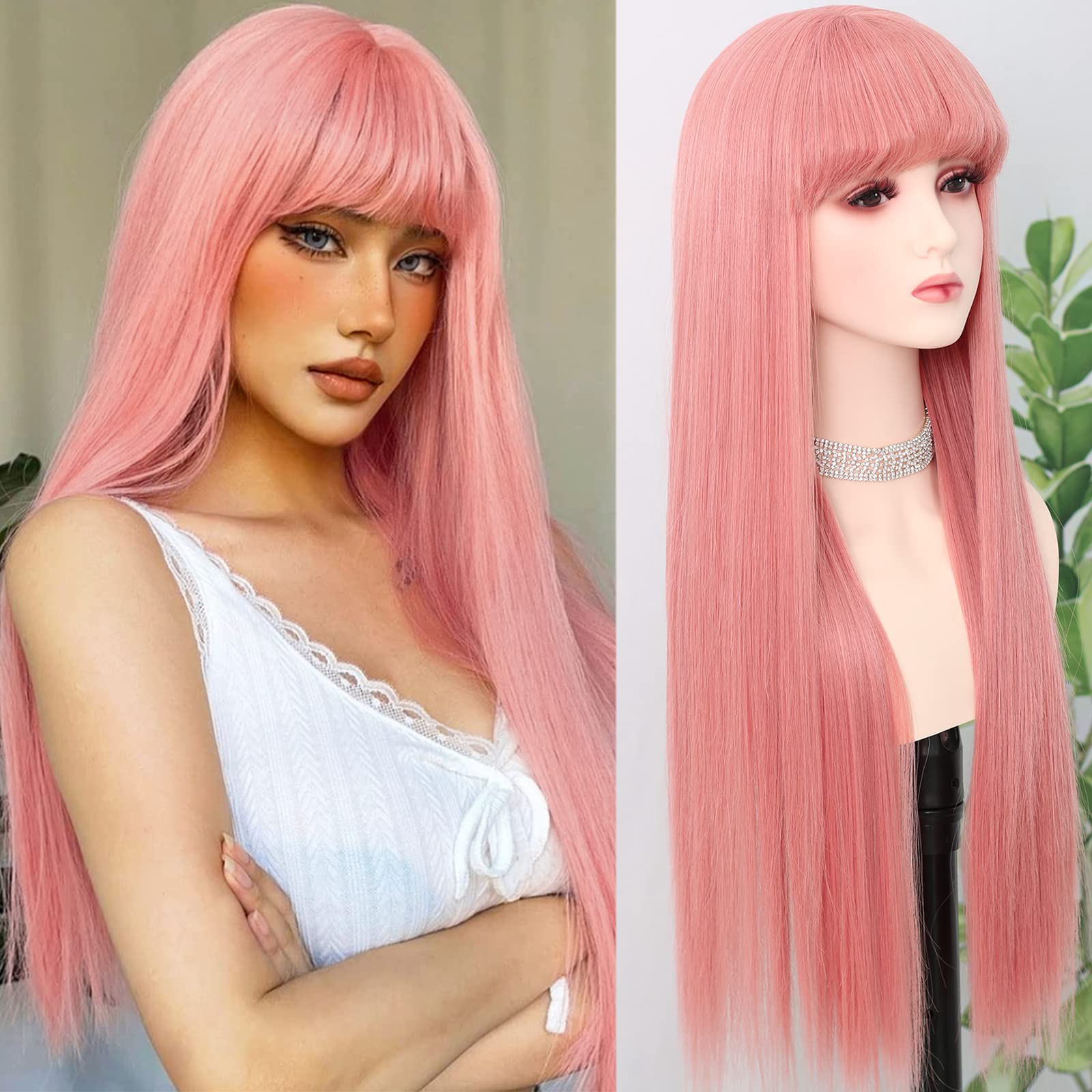 Pink wig bangs