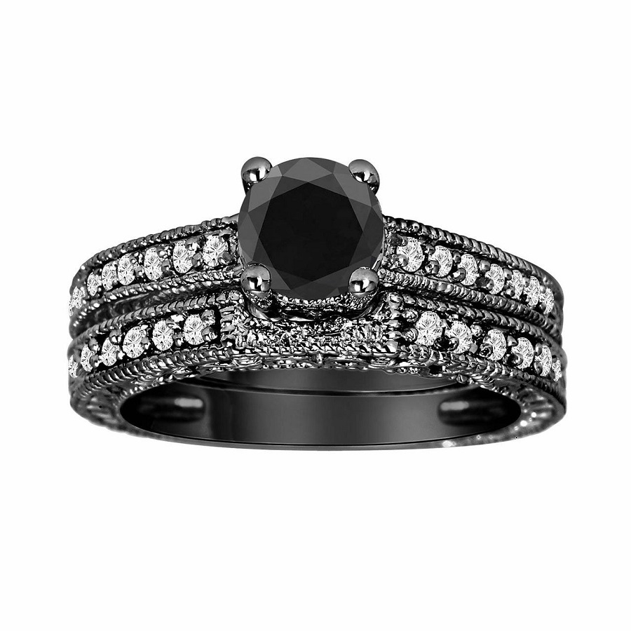 black diamond wedding ring set