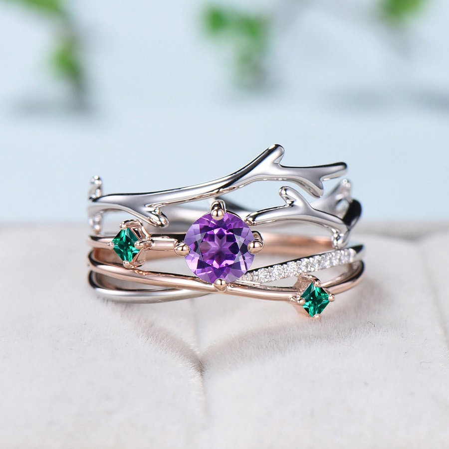 Amethyst wedding ring set