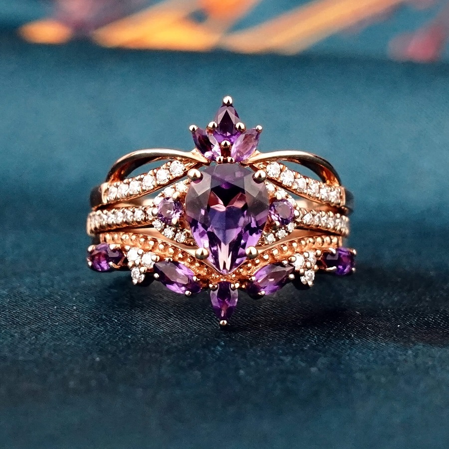 Amethyst wedding ring set