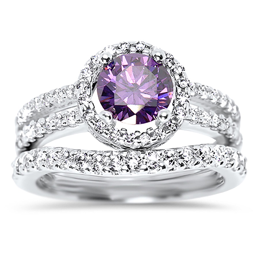 Amethyst wedding ring set