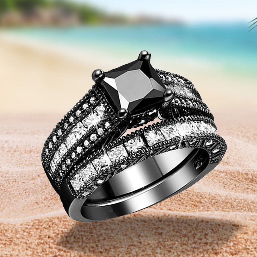 black diamond wedding ring set